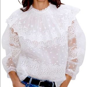 Zara Tops | Sheer Ruffled Long Sleeve White Blouse